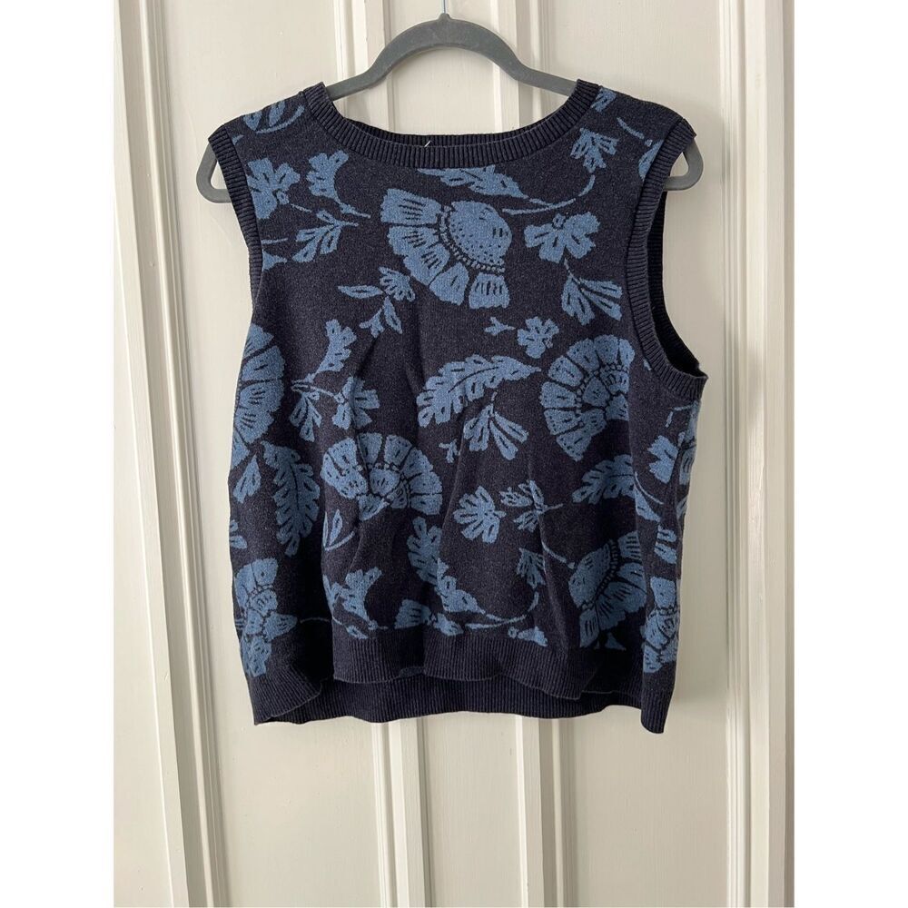Sea salt navy and blue floral organic cotton sweater vest 14